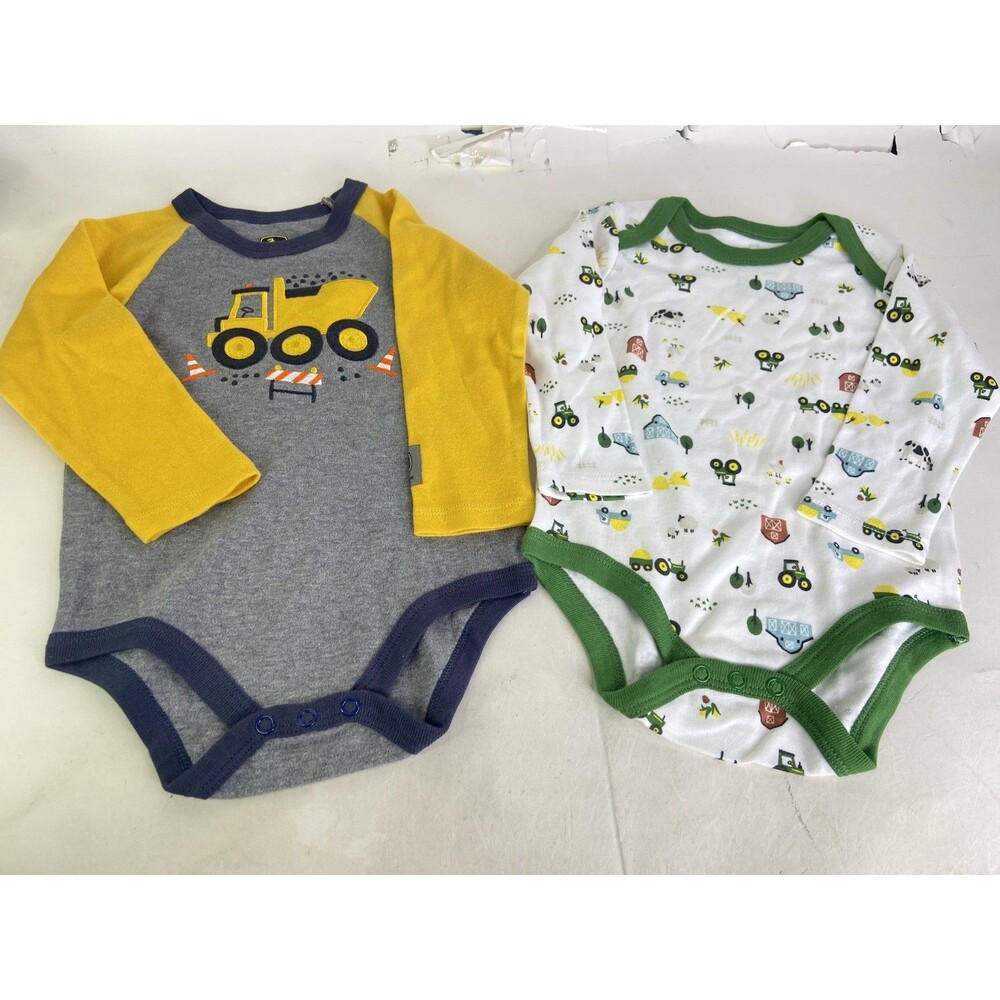 John Deere 2 Pack One Piece Long Sleeve Bodysuit Set Baby Boys Size 9-12 Months